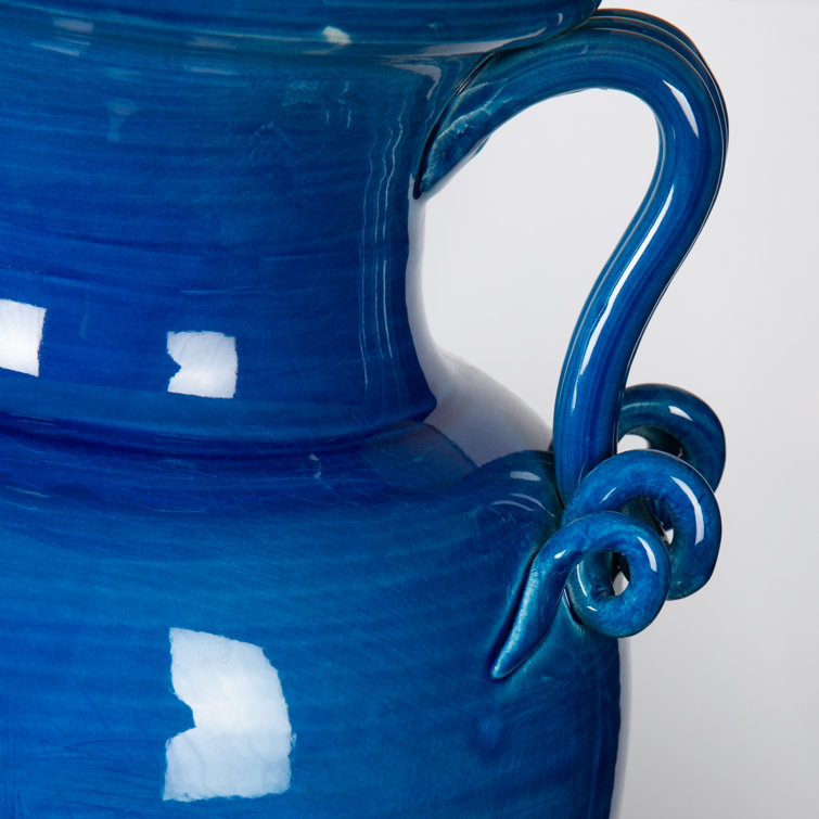 Deep Blue Ceramic Table Lamp with White Linen Shade