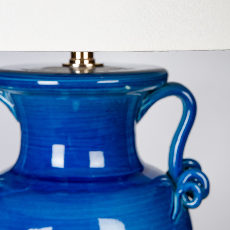 Deep Blue Ceramic Table Lamp with White Linen Shade