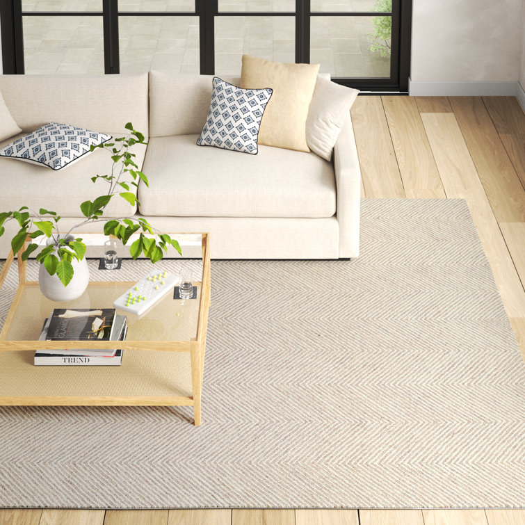 Handmade Taupe Wool-Chenille Herringbone Area Rug 5' x 8'
