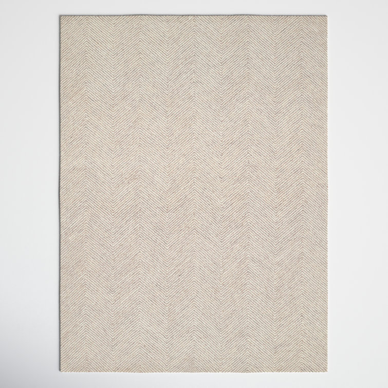 Handmade Taupe Wool Herringbone Rectangular Rug