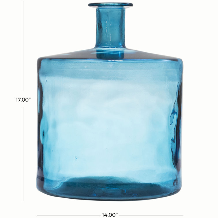Aquamarine Round Handcrafted Glass Vase, 17"