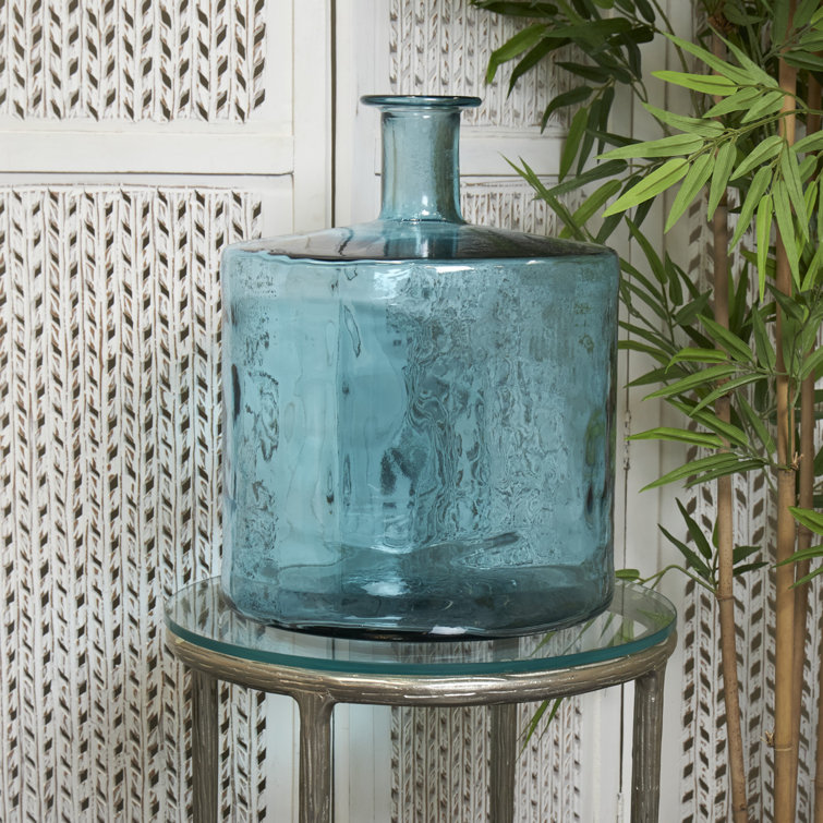Aquamarine Round Handcrafted Glass Vase, 17"