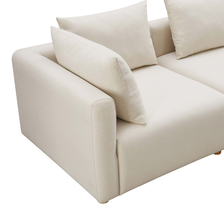 Cream Linen Modular Loveseat with Cushions