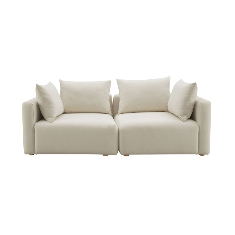 Cream Linen Modular Loveseat with Cushions