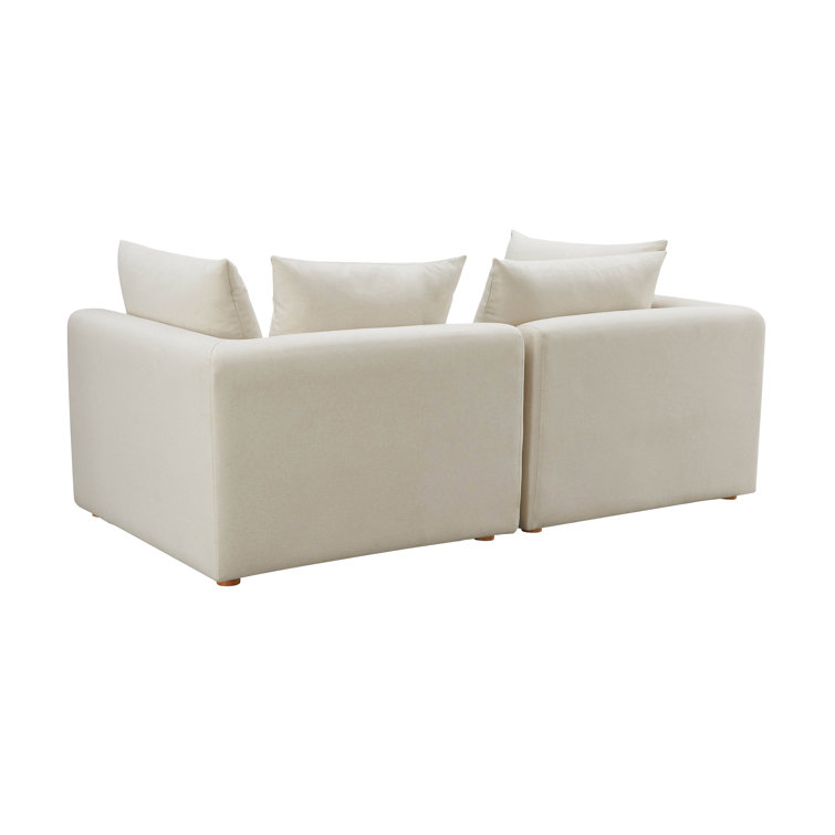 Cream Linen Modular Loveseat with Cushions