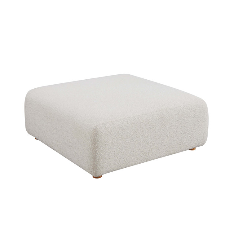Hangover Cream Boucle Square Ottoman with Wood Legs