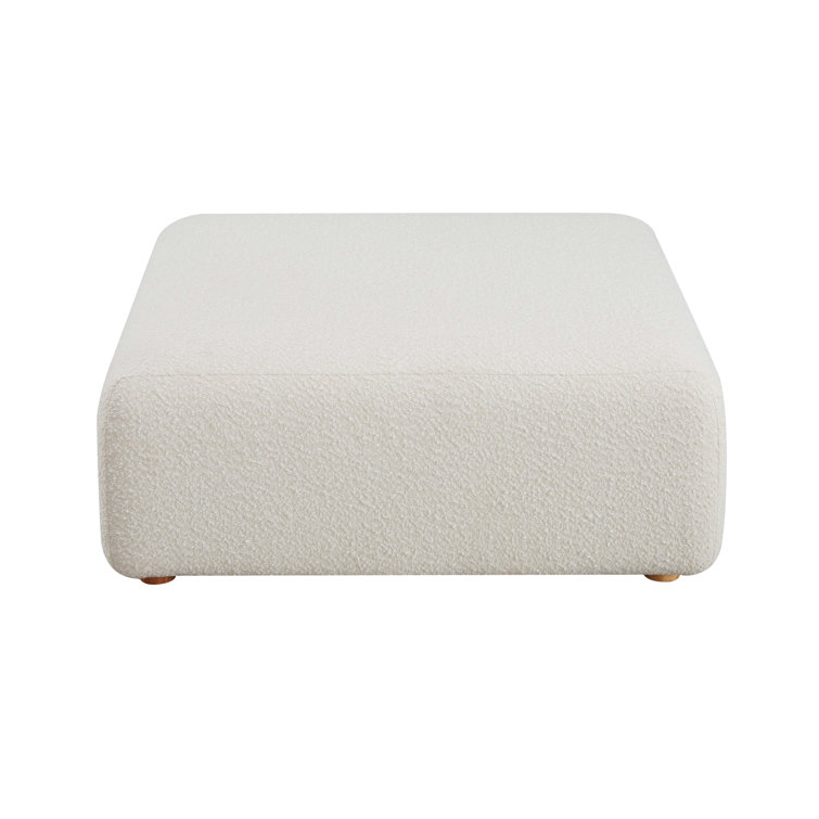 Hangover Cream Boucle Square Ottoman with Wood Legs