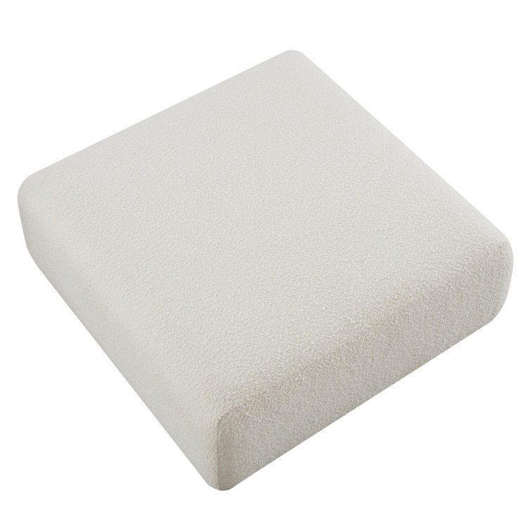 Hangover Cream Boucle Square Ottoman with Wood Legs