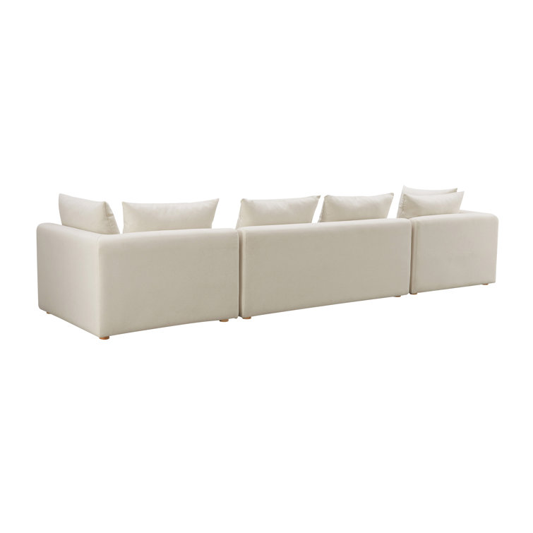 Cream Linen Blend 145" Contemporary Stationary Sofa