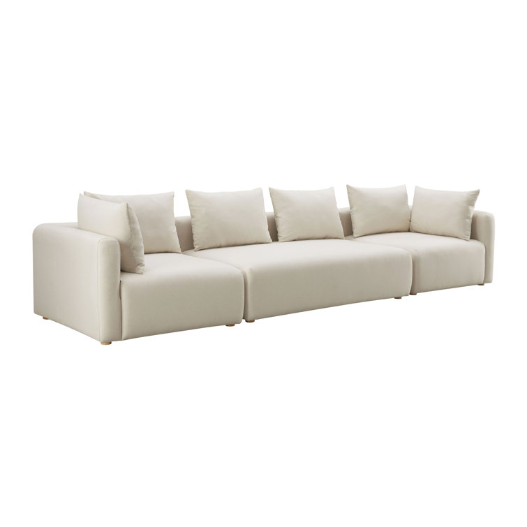 Cream Linen Blend 145" Contemporary Stationary Sofa