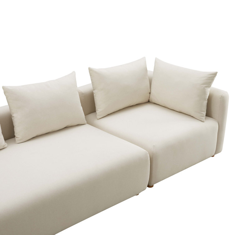 Cream Linen Blend 145" Contemporary Stationary Sofa