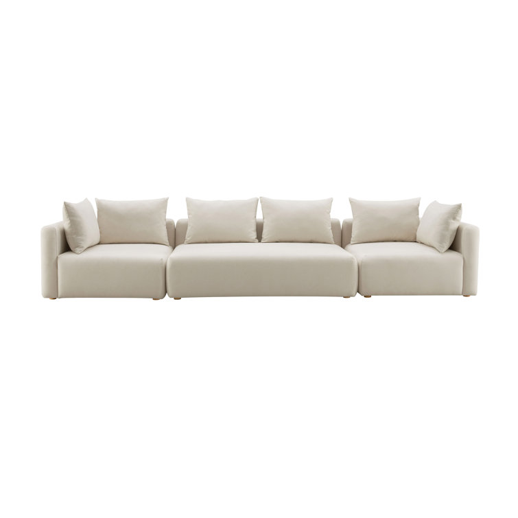 Cream Linen Blend 145" Contemporary Stationary Sofa