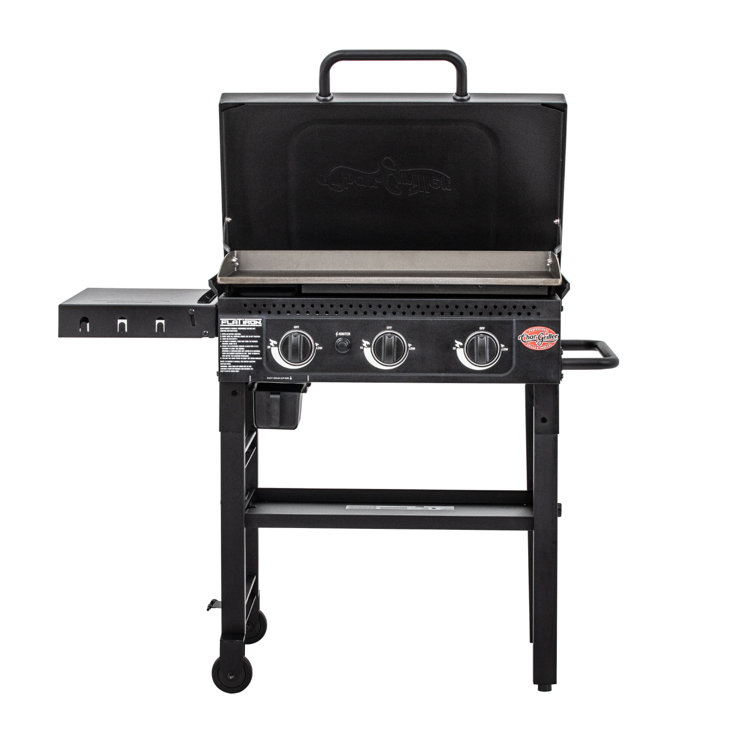 Black Stainless Steel 3-Burner Gas Hibachi Griddle with Lid