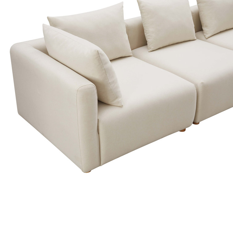 Cream Linen Modular Sofa with Corner and Armless Chairs