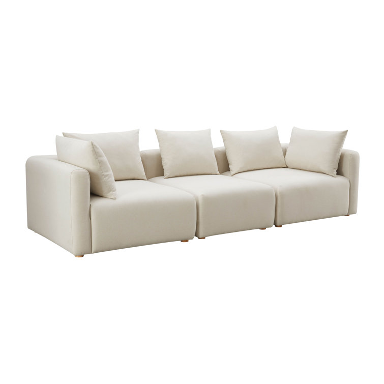 Cream Linen Modular Sofa with Corner and Armless Chairs