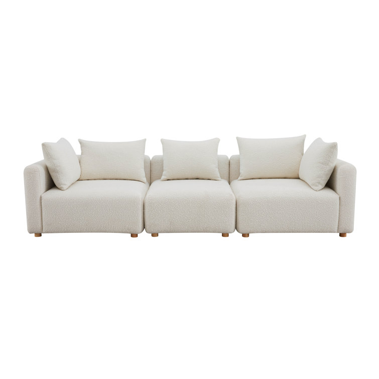 Cream Boucle Modular Stationary Sofa, 112.5"