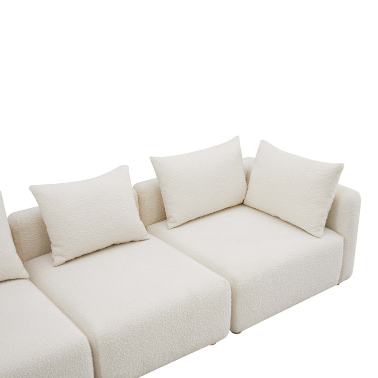 Cream Boucle Modular Stationary Sofa, 112.5"