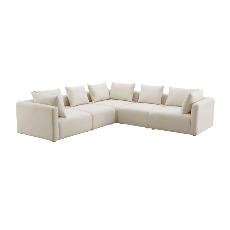 Cream Linen 5-Piece Modular Corner Sectional Sofa