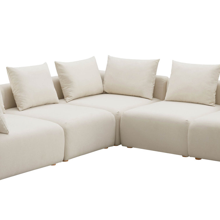 Cream Linen 5-Piece Modular Corner Sectional Sofa