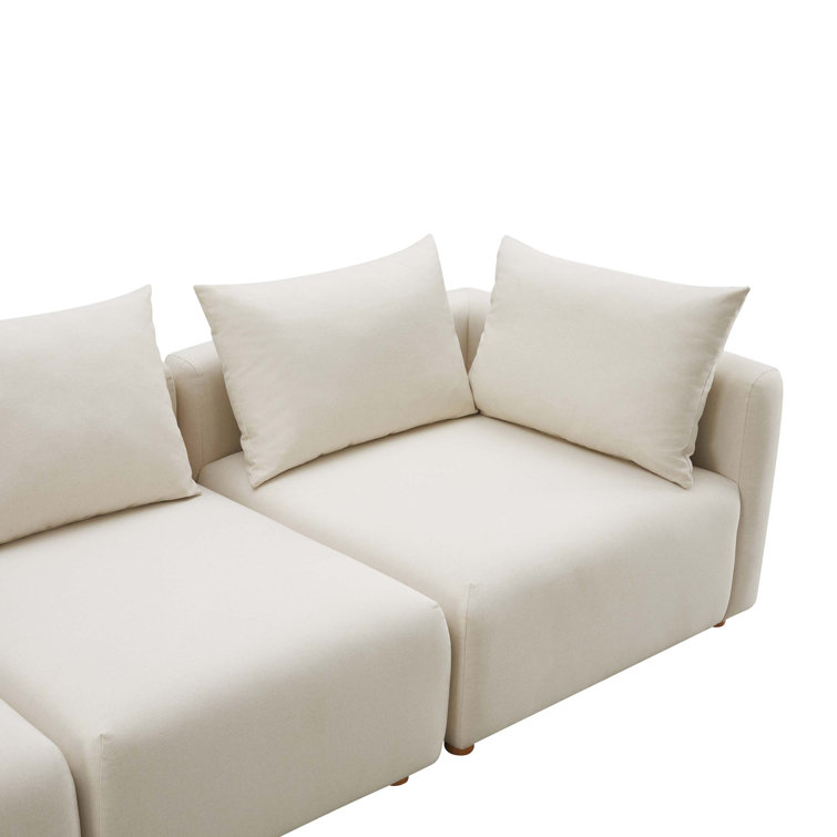 Cream Linen 4-Piece Modular Sectional with Ottoman