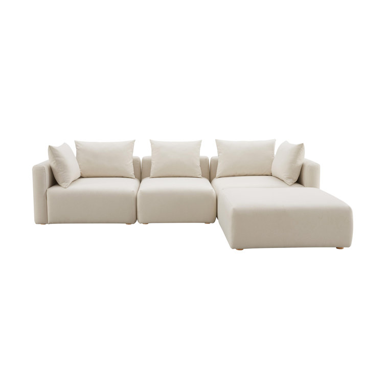 Cream Linen 4-Piece Modular Sectional with Ottoman