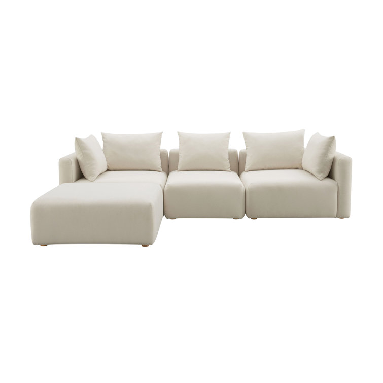 Cream Linen 4-Piece Modular Sectional with Ottoman