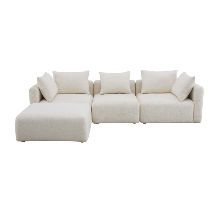 Cream Boucle Four-Piece Modular Sectional with Ottoman