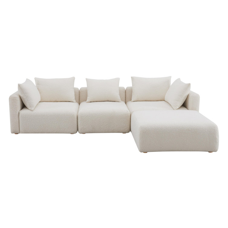 Cream Boucle Four-Piece Modular Sectional with Ottoman