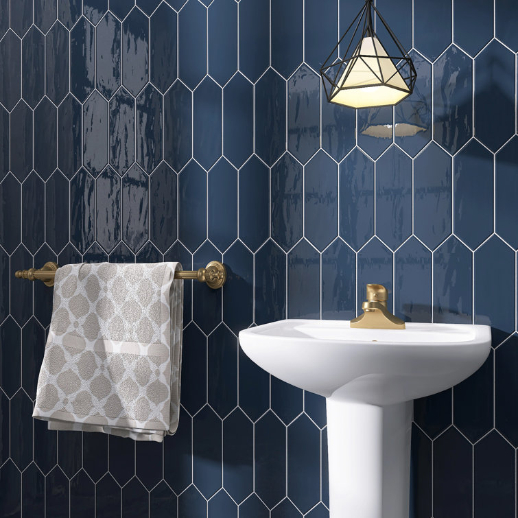Denim Blue Polished Ceramic Picket Wall Tile 3.94" x 11.81"