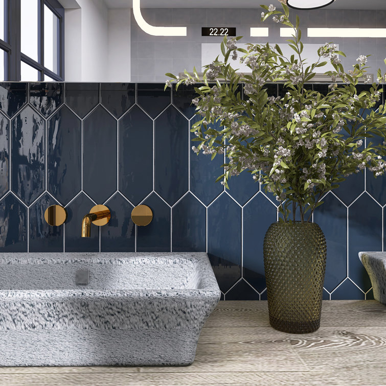 Denim Blue Polished Ceramic Picket Wall Tile 3.94" x 11.81"