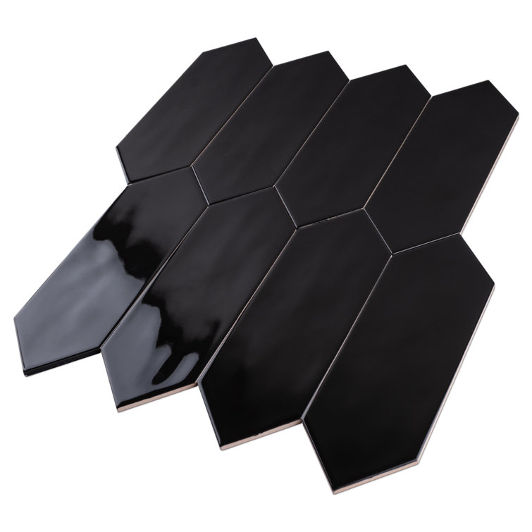 Taylor Black Polished Ceramic Picket Wall Tile 4x12