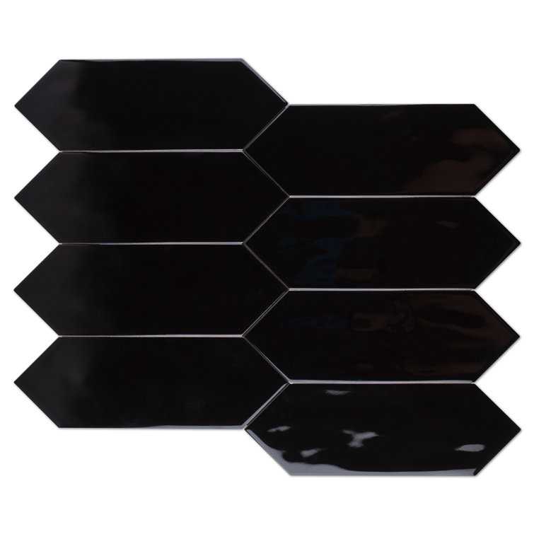 Taylor Black Polished Ceramic Picket Wall Tile 4x12