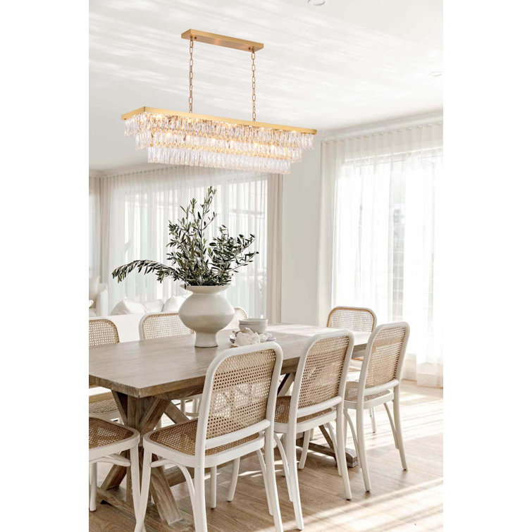 Gold Metal Rectangular Chandelier with Clear Crystal Accents