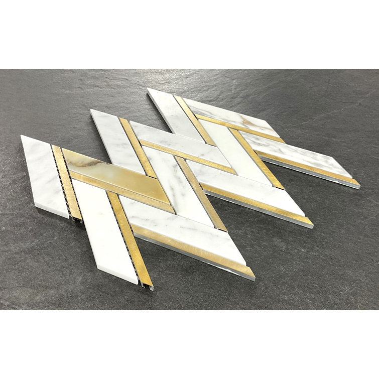 Calacatta Gold and Metal Herringbone Mosaic Wall Tile