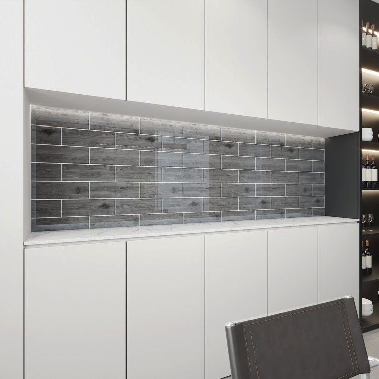 Platinum Glossy Glass Wood Look 4'' x 12'' Wall Tile