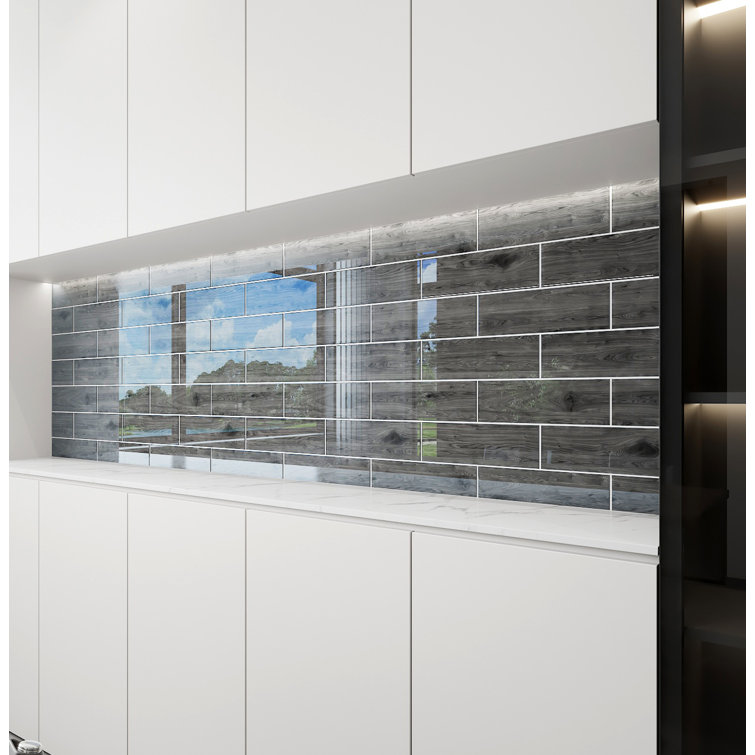 Platinum Glossy Glass Wood Look 4'' x 12'' Wall Tile