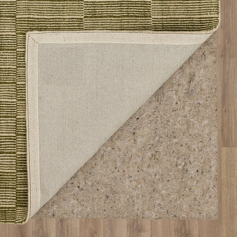 Handmade Moss Green Wool Rectangular Area Rug
