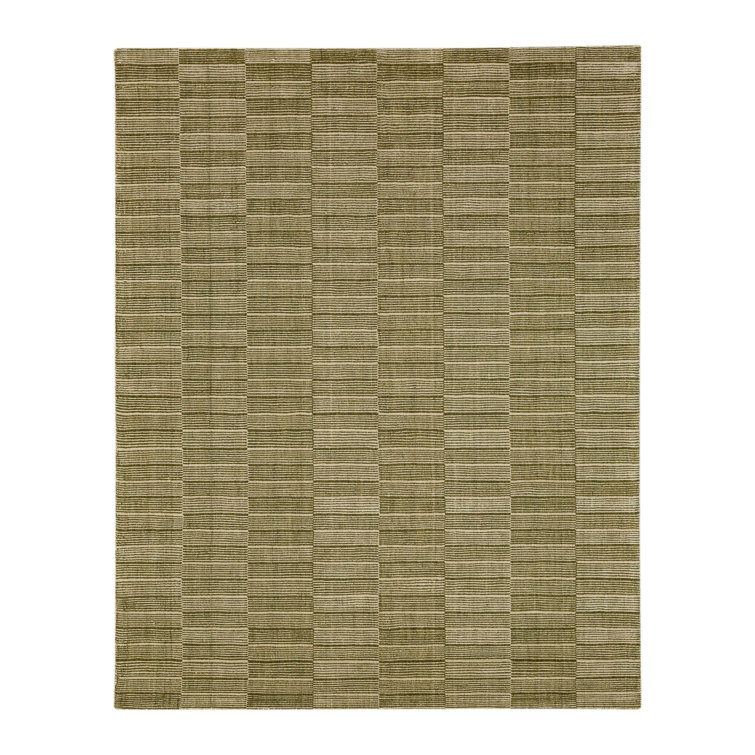 Handmade Moss Green Wool Rectangular Area Rug
