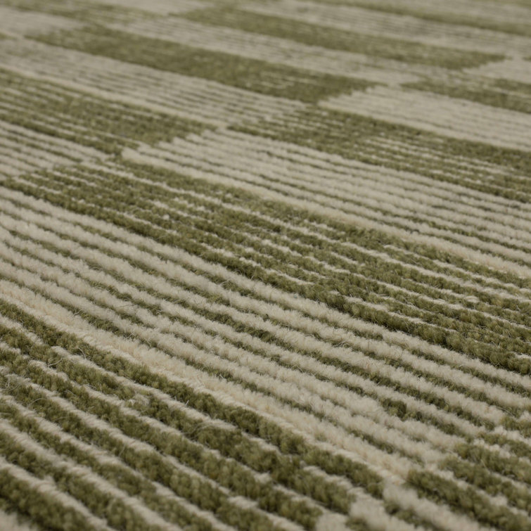 Handmade Moss Green Wool Rectangular Area Rug