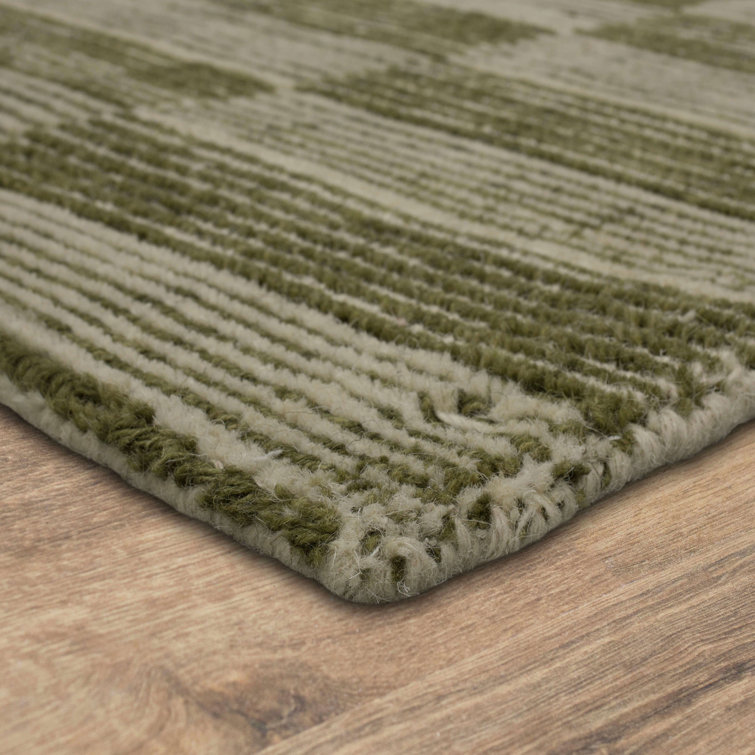 Handmade Moss Green Wool Rectangular Area Rug
