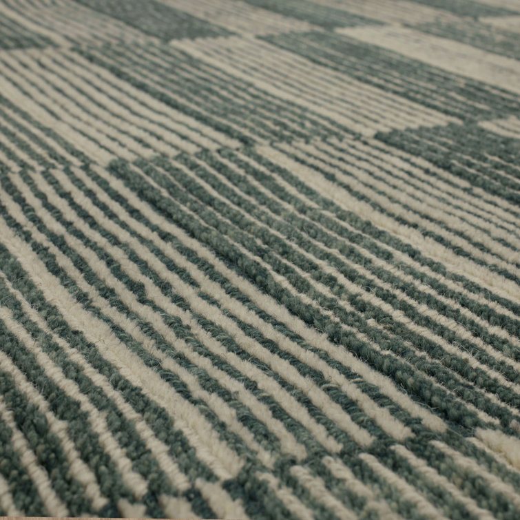 Twilight Green and Beige Wool Stripe Rectangular Area Rug