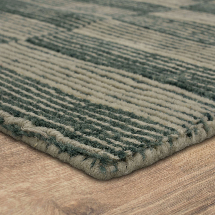 Twilight Green and Beige Wool Stripe Rectangular Area Rug