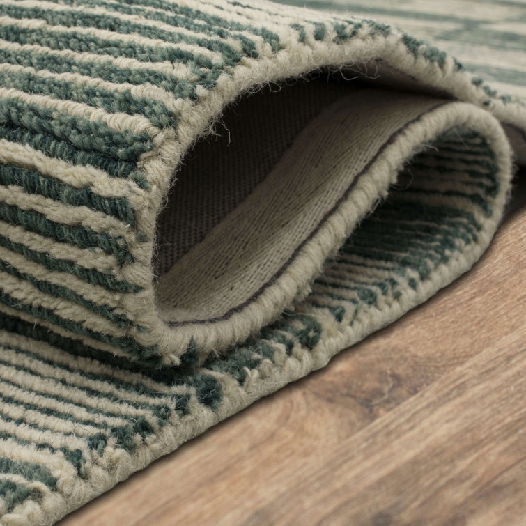 Twilight Green and Beige Wool Stripe Rectangular Area Rug