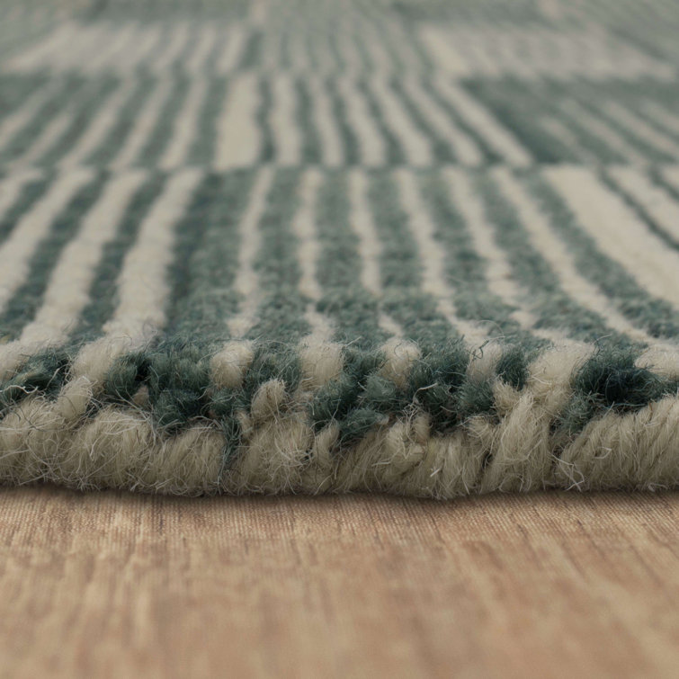 Twilight Green and Beige Wool Stripe Rectangular Area Rug