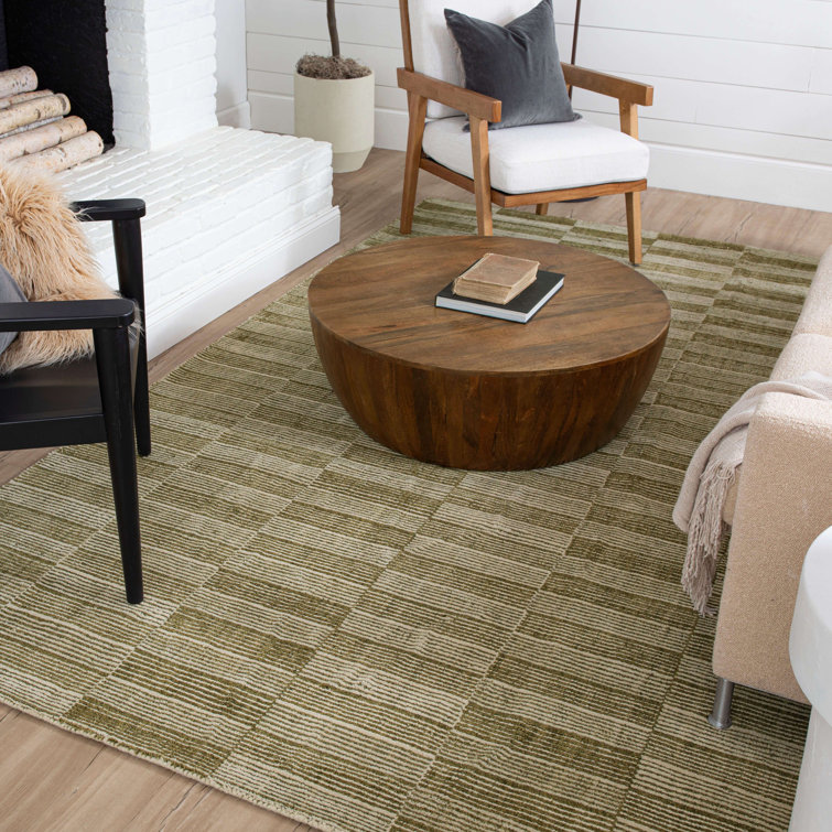 Handmade Moss Green Wool Rectangular Area Rug