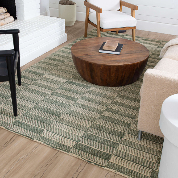 Twilight Green and Beige Wool Stripe Rectangular Area Rug