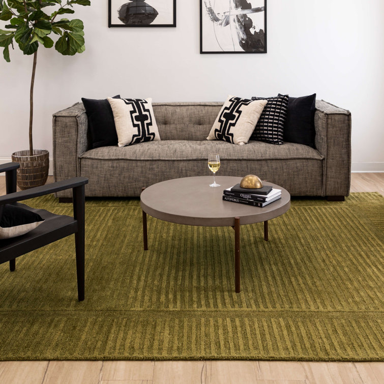 Handmade Moss Green Wool and Viscose Geometric Area Rug