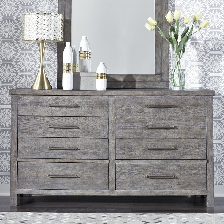 Dark Gray Farmhouse 8-Drawer Dresser with Felt Lined Drawers