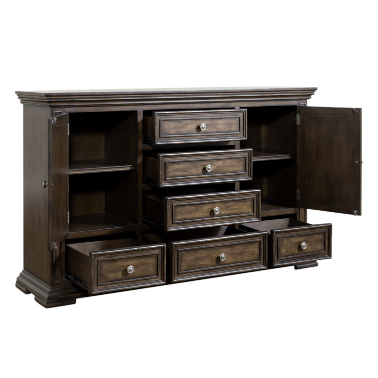 Brownstone Queen Panel Bed with Dresser and Mirror
