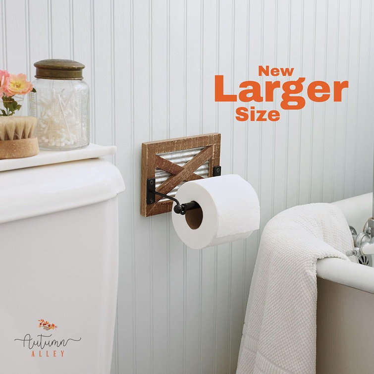 Rustic Brown Wood and Metal Wall-Mounted Toilet Paper Holder